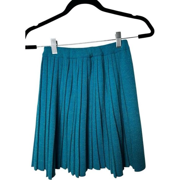 Vintage St. Michael Turquoise Blue Pleated Mini Skirt Size 12 Stretch Preppy - Picture 3 of 7
